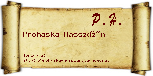 Prohaska Hasszán névjegykártya